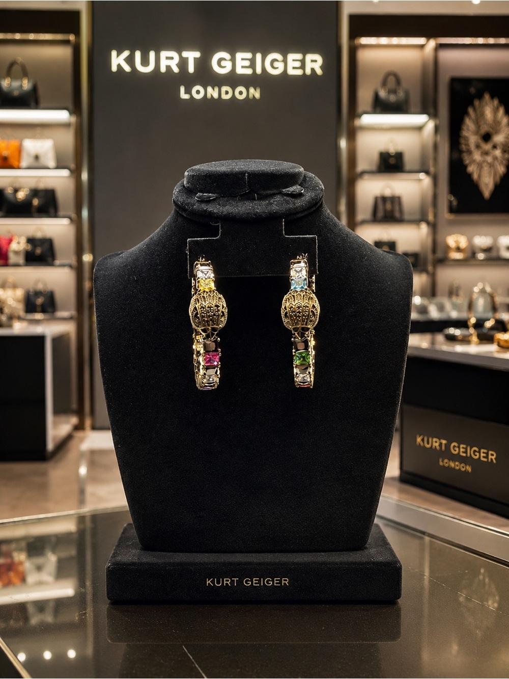 Kurt Geiger Gold Drop Earrings with various Stones